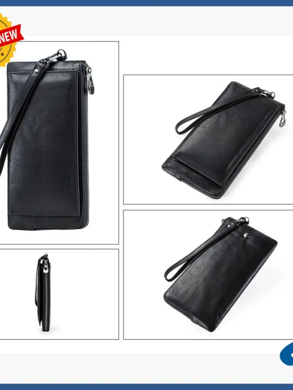 Genuine Leather Long Bifold Wallet Large Capacity Multi Card Slots Zipper Pocket